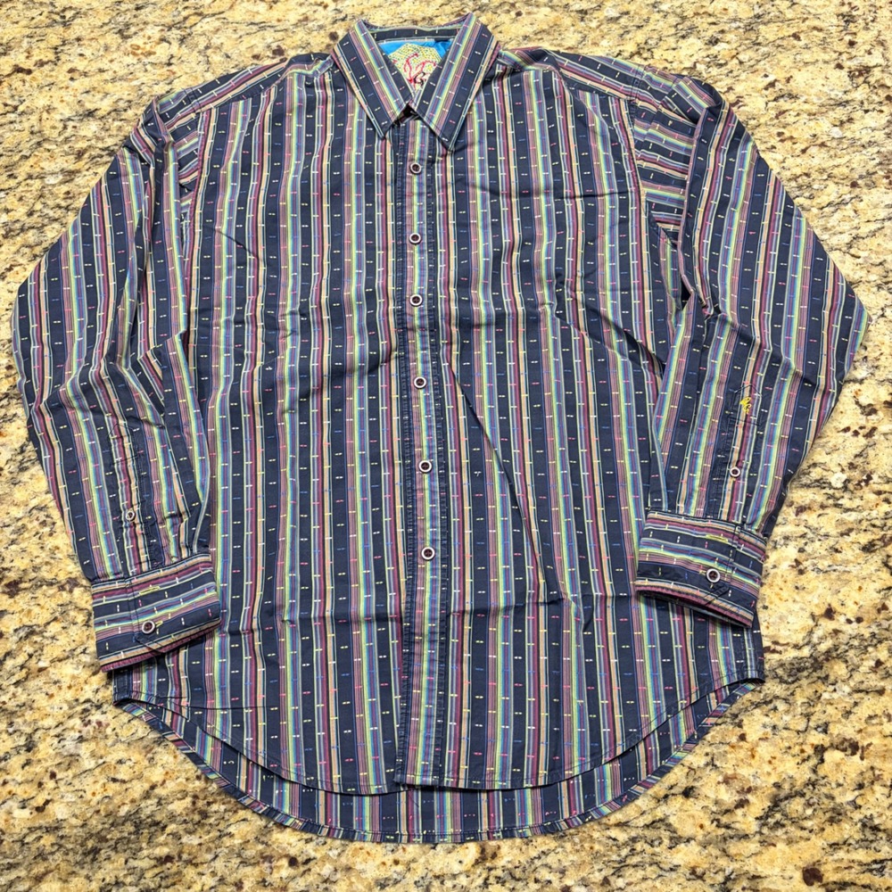 Robert Graham Mens Multi-Color Striped Dobby Button Down Shirt Medium